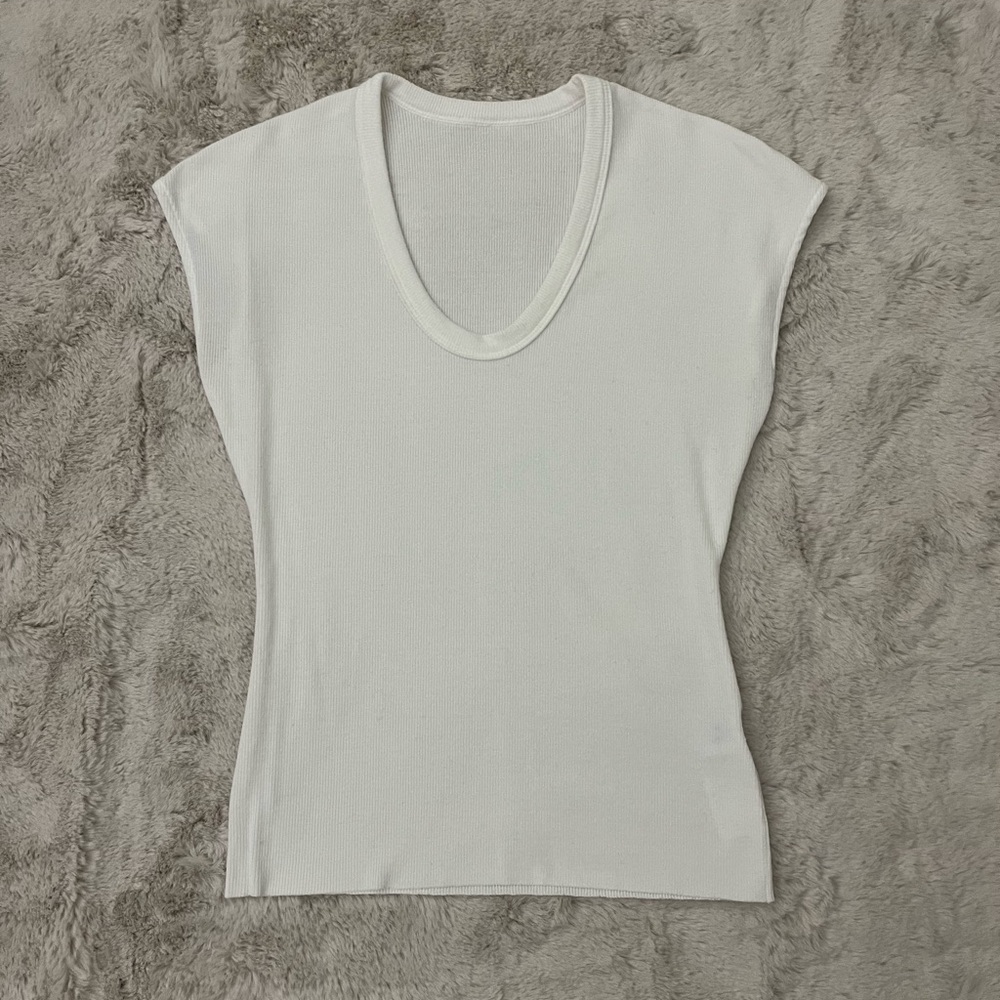 NWOT Cotton-Wool Blend Ribbed Scoop Neck Cap Sleeve Top
